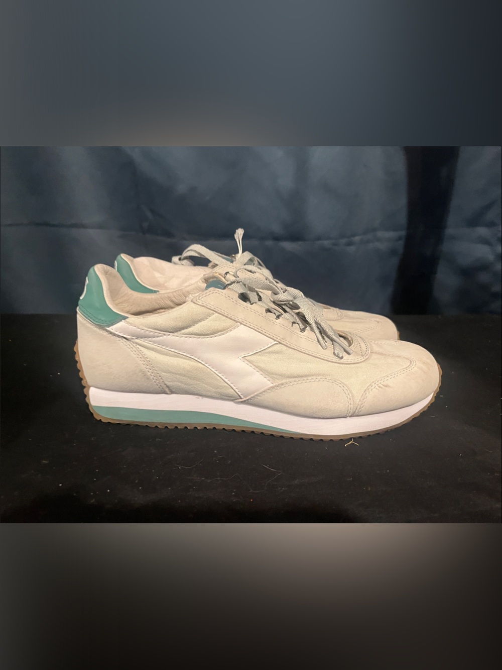 Diadora Ivory Suede Sneakers with Teal Heel Accent